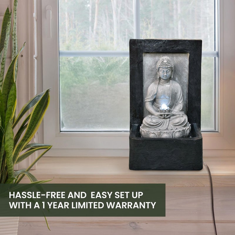 Hanover 24-in. Sitting Lotus Buddha Wall Statue Water Fountain with LED Lights for Indoor Home Use or Outdoor Garden, Yard, Patio, Deck, and Porch - Image 5